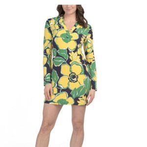 NWT TRINA TRINA TURK Navy Yellow Multi Kamryn Bold Floral Polo Mini Dress Size M